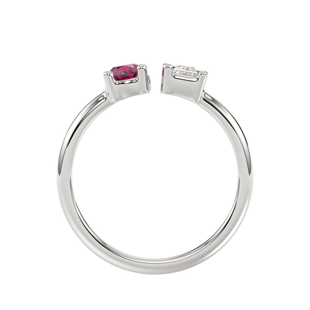 14K WHITE GOLD 1.00CT EMERALD/PEAR RUBY DIAMOND LADIES RING