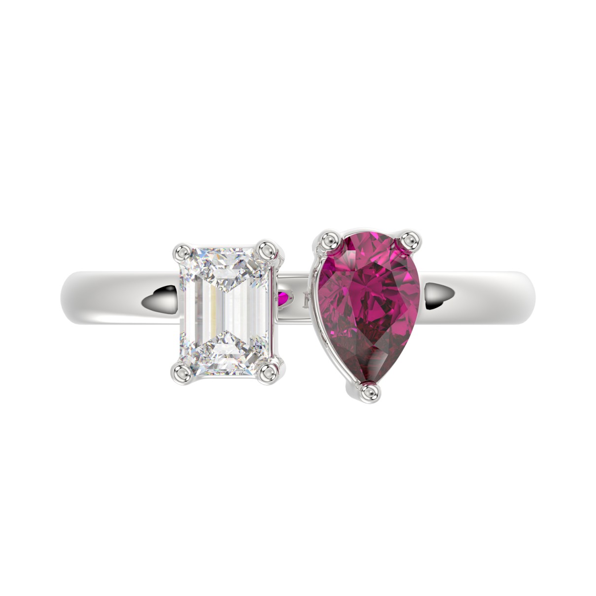 14K WHITE GOLD 1.00CT EMERALD/PEAR RUBY DIAMOND LADIES RING