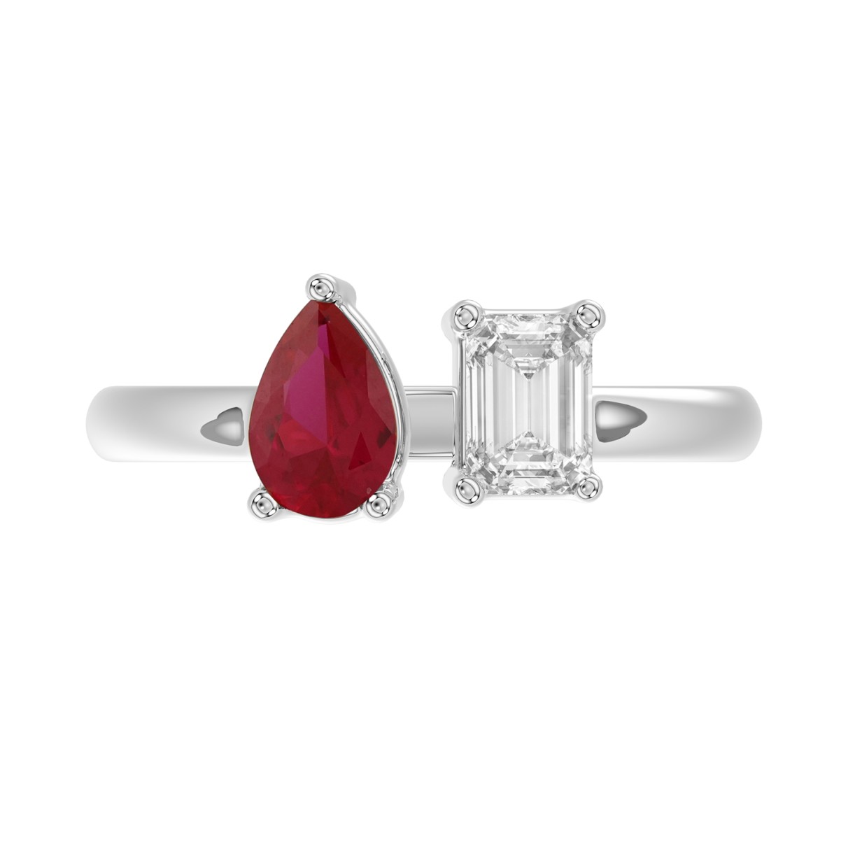 14K WHITE GOLD 1.00CT EMERALD/PEAR RUBY DIAMOND LADIES RING