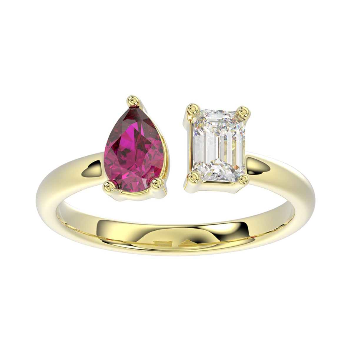 14K YELLOW GOLD 1.00CT EMERALD/PEAR RUBY DIAMOND L...