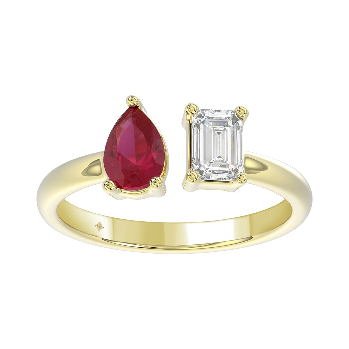 14K YELLOW GOLD 1.00CT EMERALD/PEAR RUBY DIAMOND L...