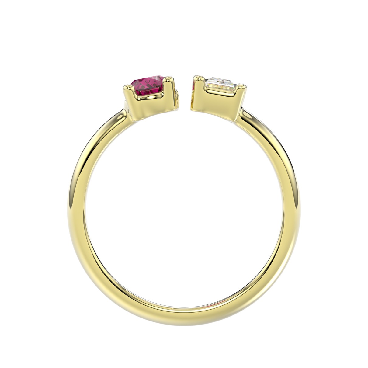 14K YELLOW GOLD 1.00CT EMERALD/PEAR RUBY DIAMOND LADIES RING