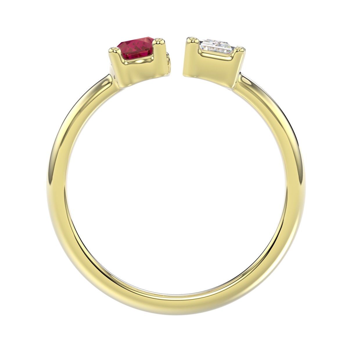 14K YELLOW GOLD 1.00CT EMERALD/PEAR RUBY DIAMOND LADIES RING