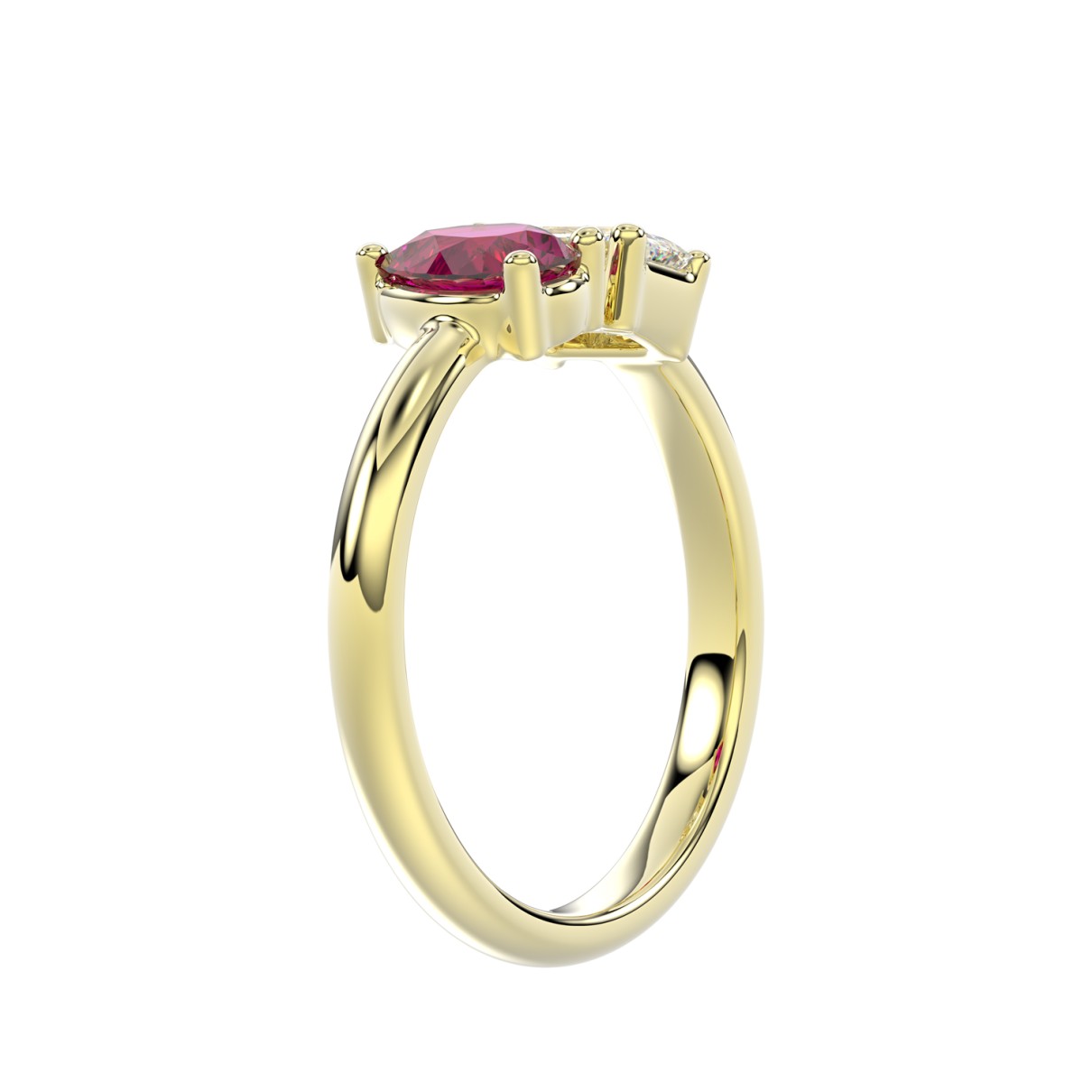 14K YELLOW GOLD 1.00CT EMERALD/PEAR RUBY DIAMOND LADIES RING