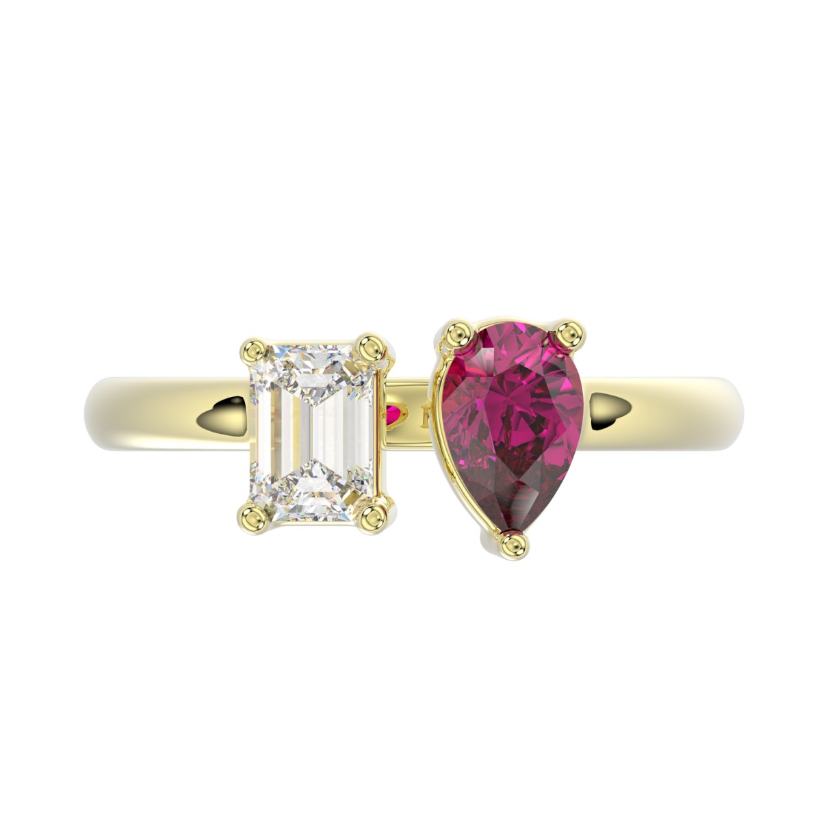 14K YELLOW GOLD 1.00CT EMERALD/PEAR RUBY DIAMOND LADIES RING