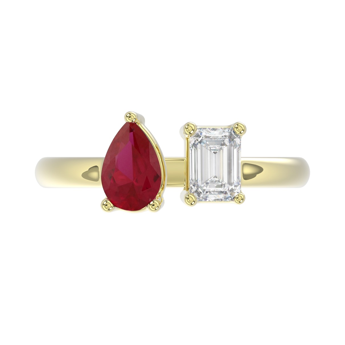 14K YELLOW GOLD 1.00CT EMERALD/PEAR RUBY DIAMOND LADIES RING