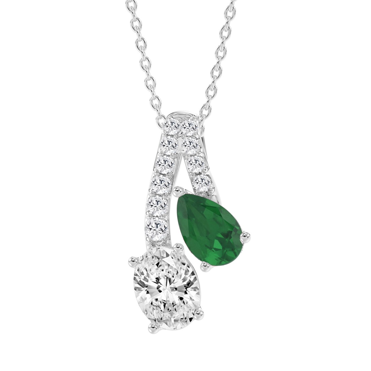 14K WHITE GOLD 3.00CT ROUND/GREEN EMERALD PEAR/MARQUISE DIAMOND LADIES EARRING (GREEN EMERALD PEAR 3/1CT)