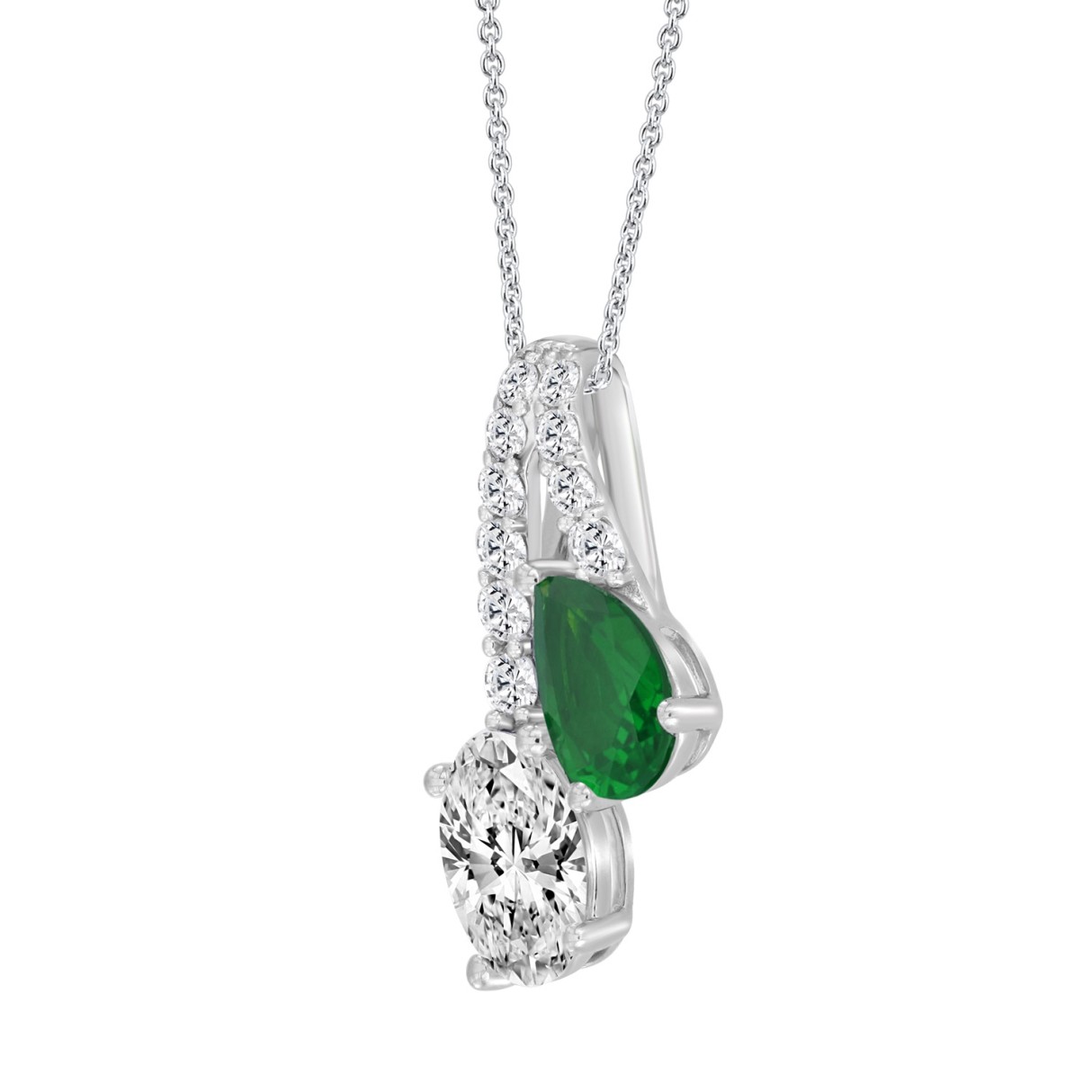 14K WHITE GOLD 3.00CT ROUND/GREEN EMERALD PEAR/MARQUISE DIAMOND LADIES EARRING (GREEN EMERALD PEAR 3/1CT)