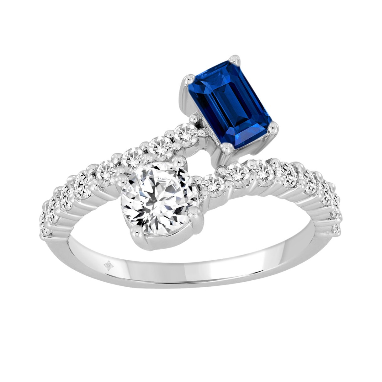 14K WHITE GOLD 1 1/2CT ROUND/EMERALD BLUE SAPPHIRE...