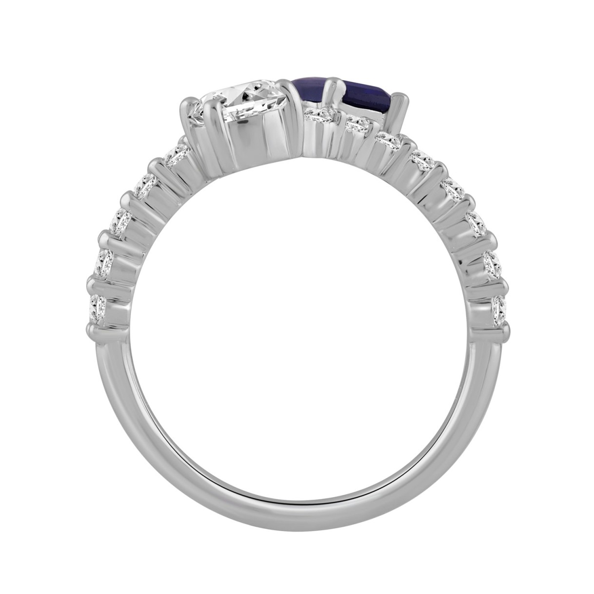 14K WHITE GOLD 1 1/2CT ROUND/EMERALD BLUE SAPPHIRE DIAMOND LADIES RING (BLUE SAPPHIRE 1 STONE)