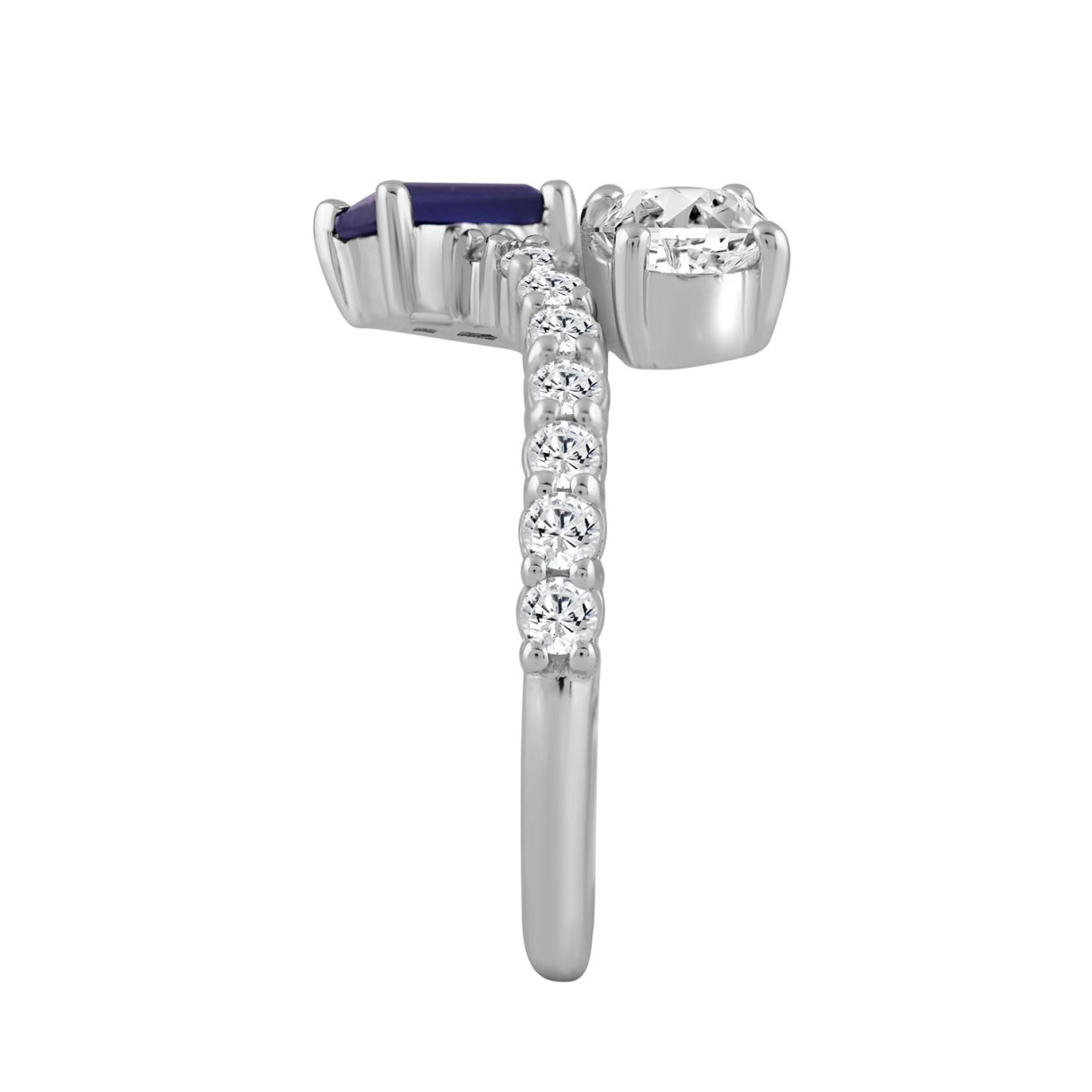 14K WHITE GOLD 1 1/2CT ROUND/EMERALD BLUE SAPPHIRE DIAMOND LADIES RING (BLUE SAPPHIRE 1 STONE)