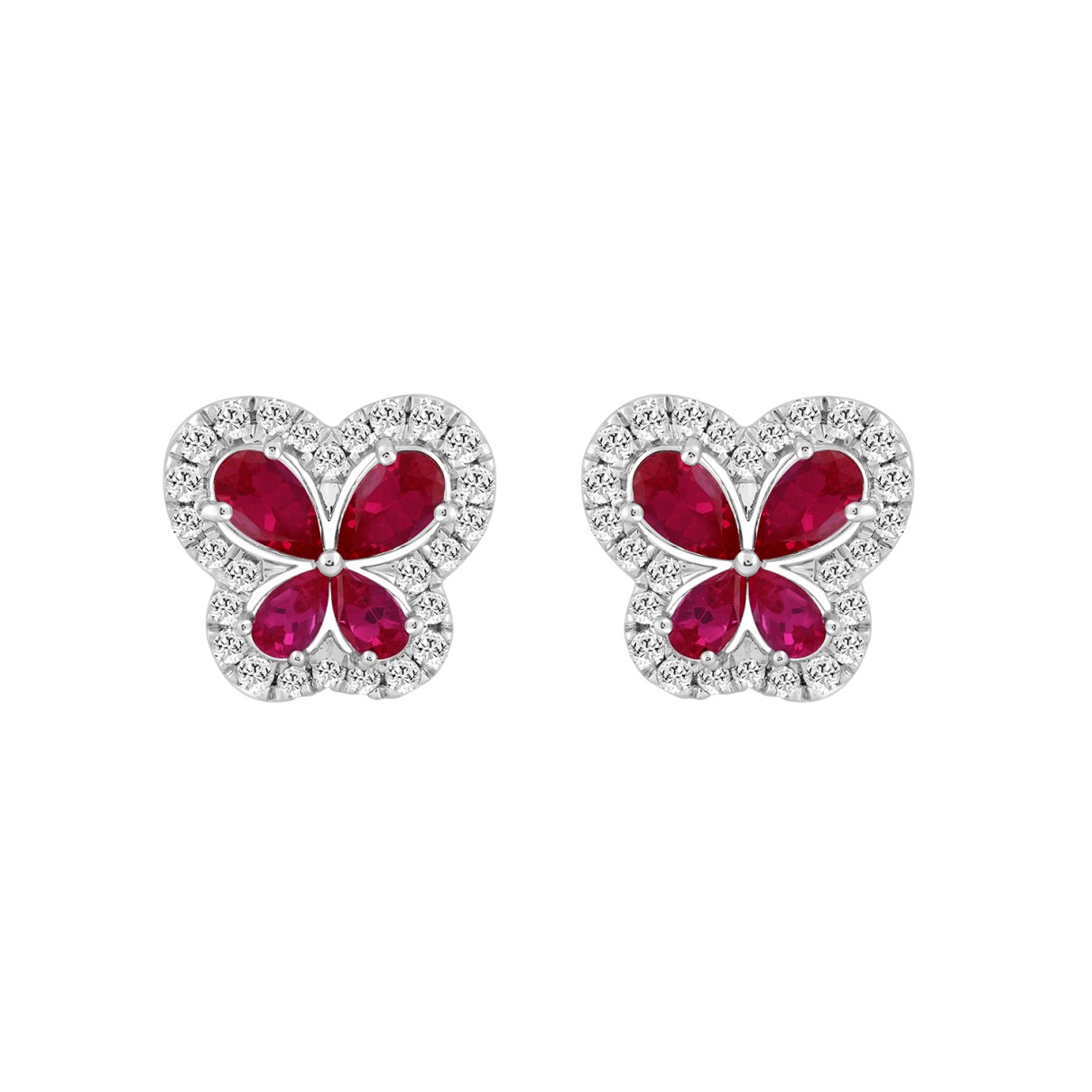 14K WHITE GOLD 1 1/2CT ROUND/RUBY DIAMOND LADIES EARRINGS (RUBY DIAMOND 8 STONE)