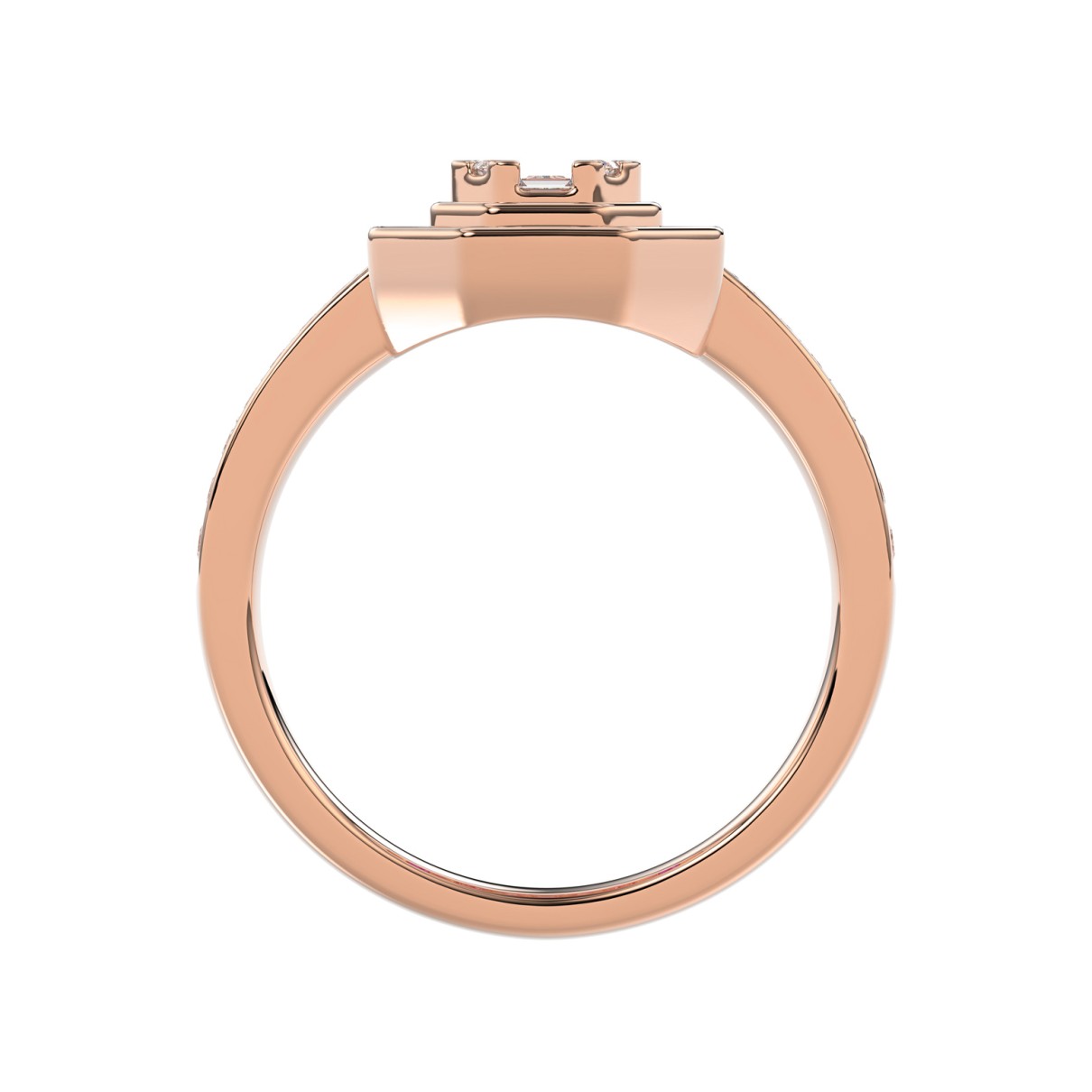 LADIES RING 1/2CT ROUND/BAGUETTE/PRINCESS DIAMOND 14K ROSE GOLD (CENTER STONE PRINCESS/BAGUETTE/RUBY DIAMOND 1/4CT )