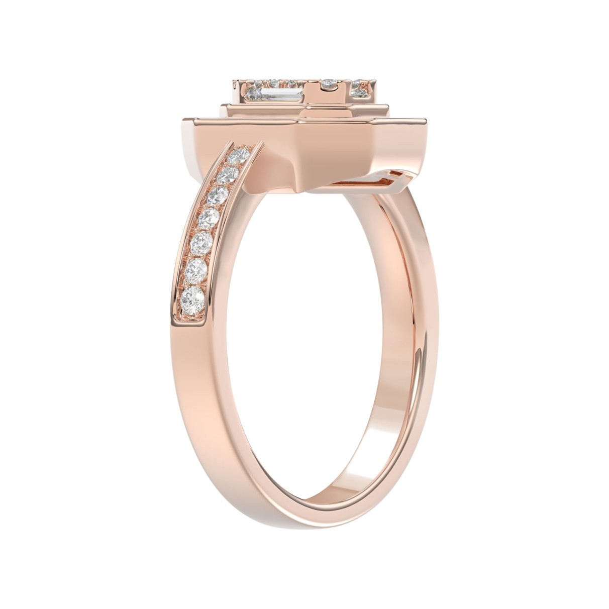 LADIES RING 1/2CT ROUND/BAGUETTE/PRINCESS DIAMOND 14K ROSE GOLD