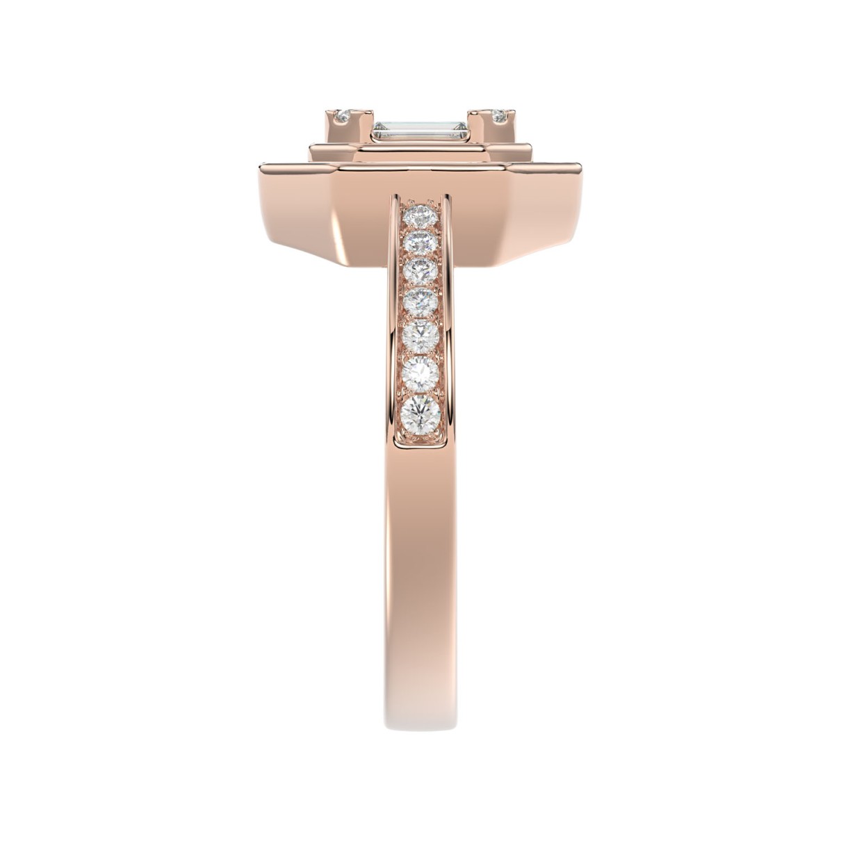 LADIES RING 1/2CT ROUND/BAGUETTE/PRINCESS DIAMOND 14K ROSE GOLD (CENTER STONE PRINCESS/BAGUETTE/RUBY DIAMOND 1/4CT )