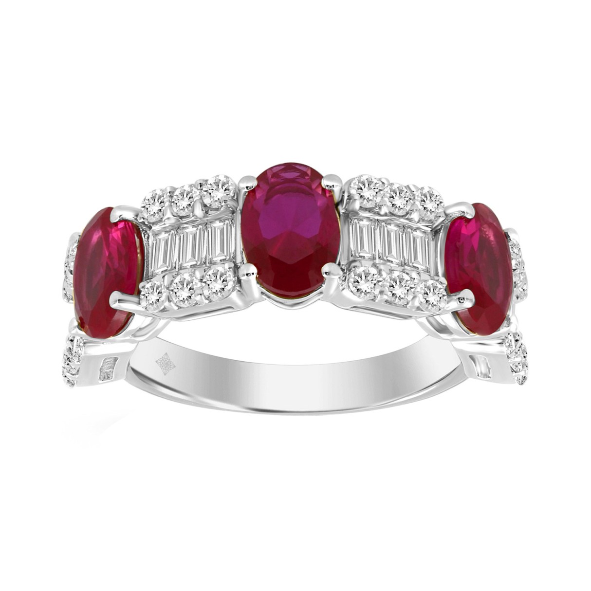 14K WHITE GOLD 3 5/8CT ROUND/BAGUETTE/OVAL DIAMOND LADIES BAND (OVAL RUBY 2 1/3CT)