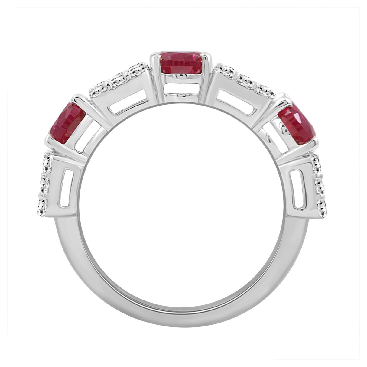 14K WHITE GOLD 3 5/8CT ROUND/BAGUETTE/OVAL DIAMOND LADIES BAND (OVAL RUBY 2 1/3CT)