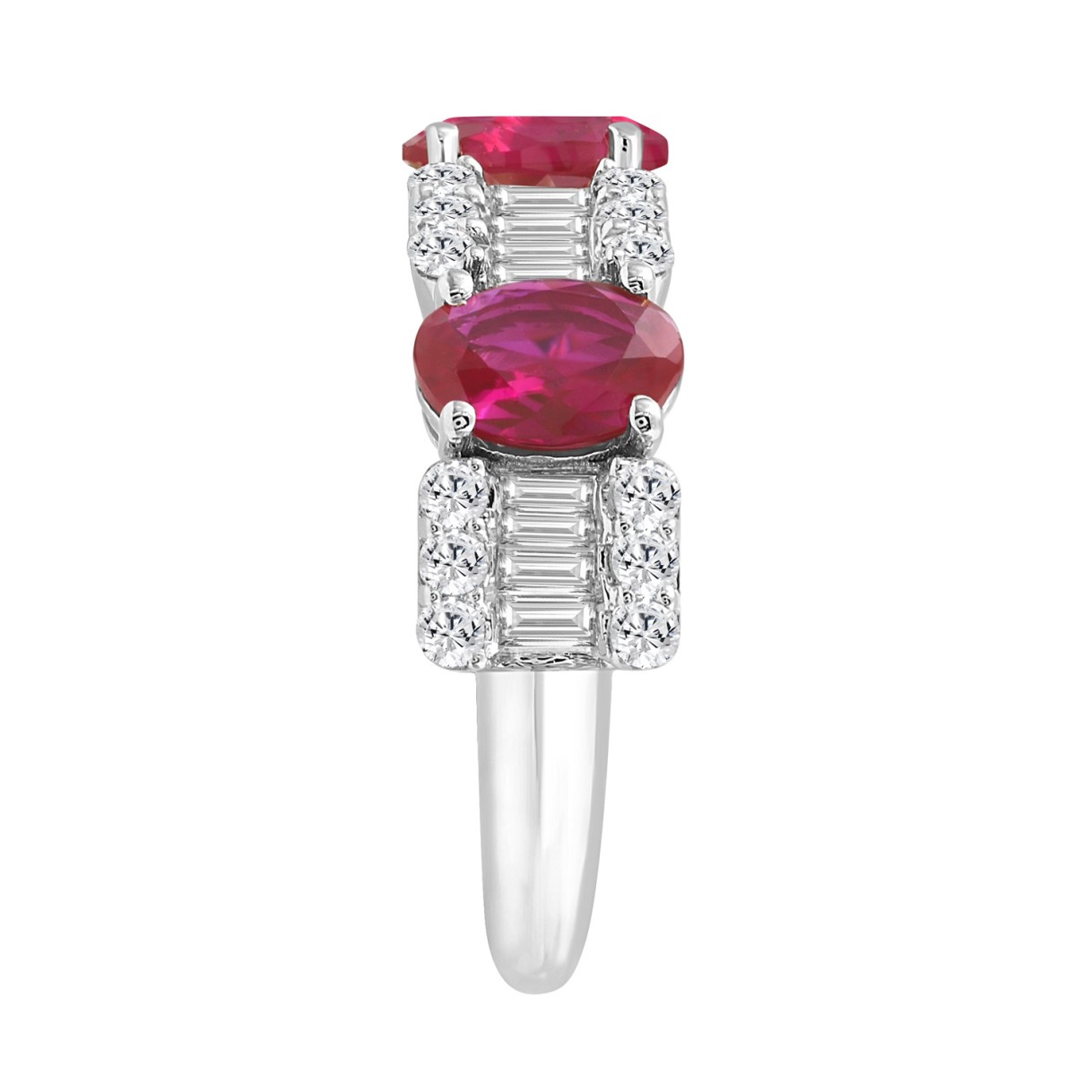 14K WHITE GOLD 3 5/8CT ROUND/BAGUETTE/OVAL DIAMOND LADIES BAND (OVAL RUBY 2 1/3CT)