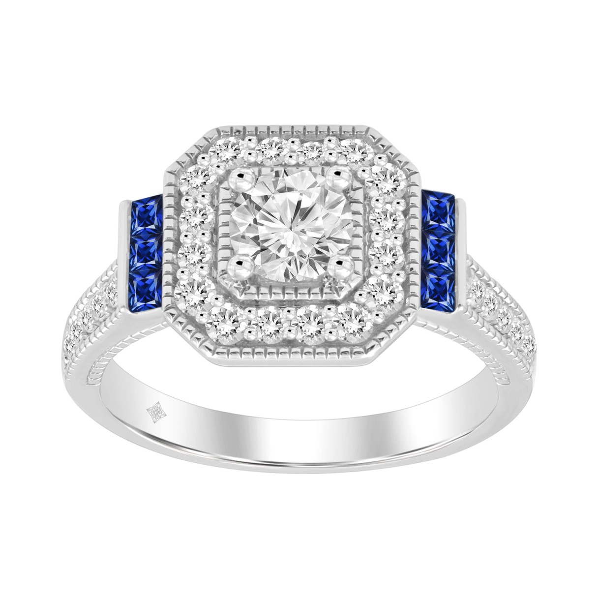 LADIES RING 1CT ROUND/PRINCESS BLUE SAPPHIRE DIAMO...