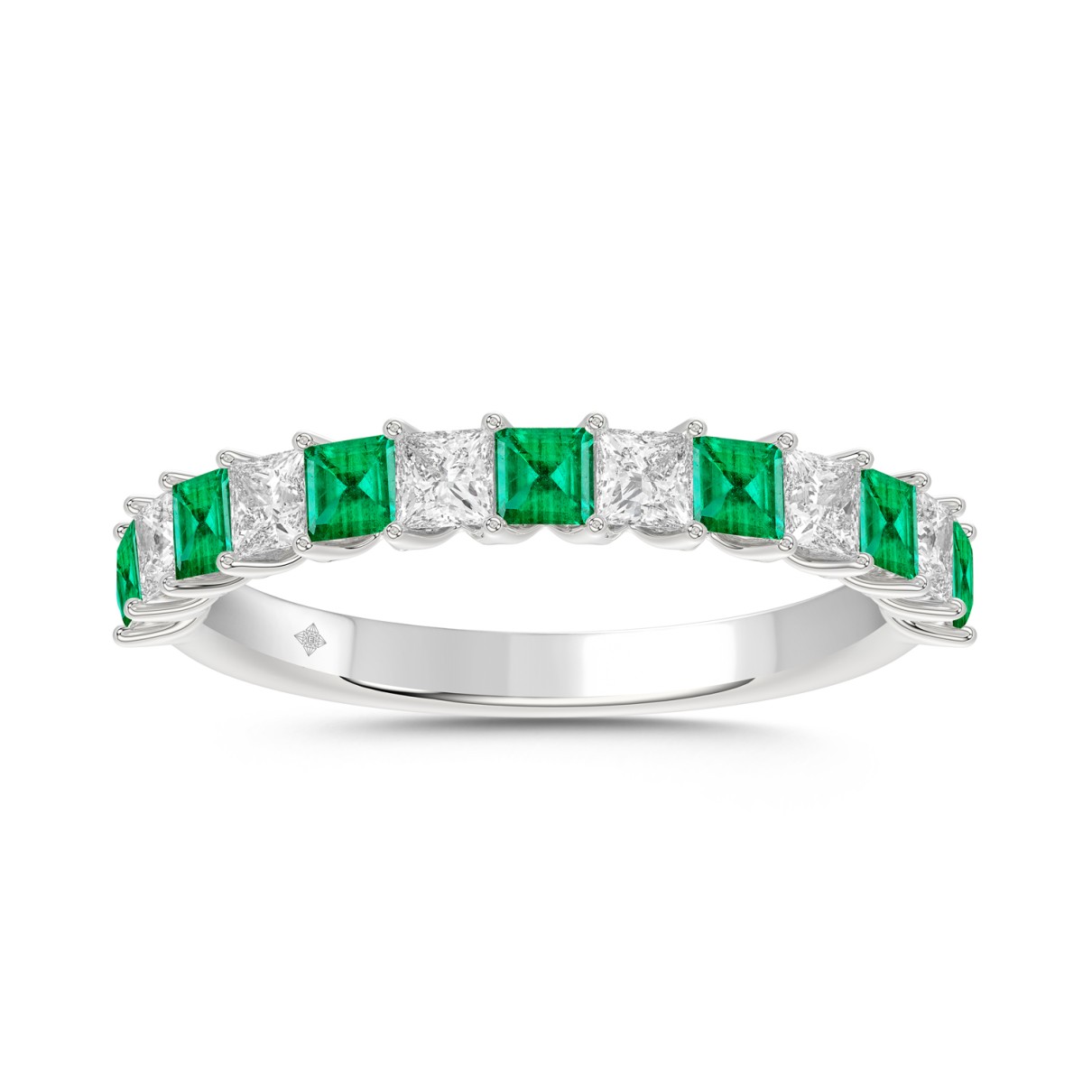 14K WHITE GOLD 1.00CT PRINCESS DIAMOND LADIES BAND (GREEN EMERALD)