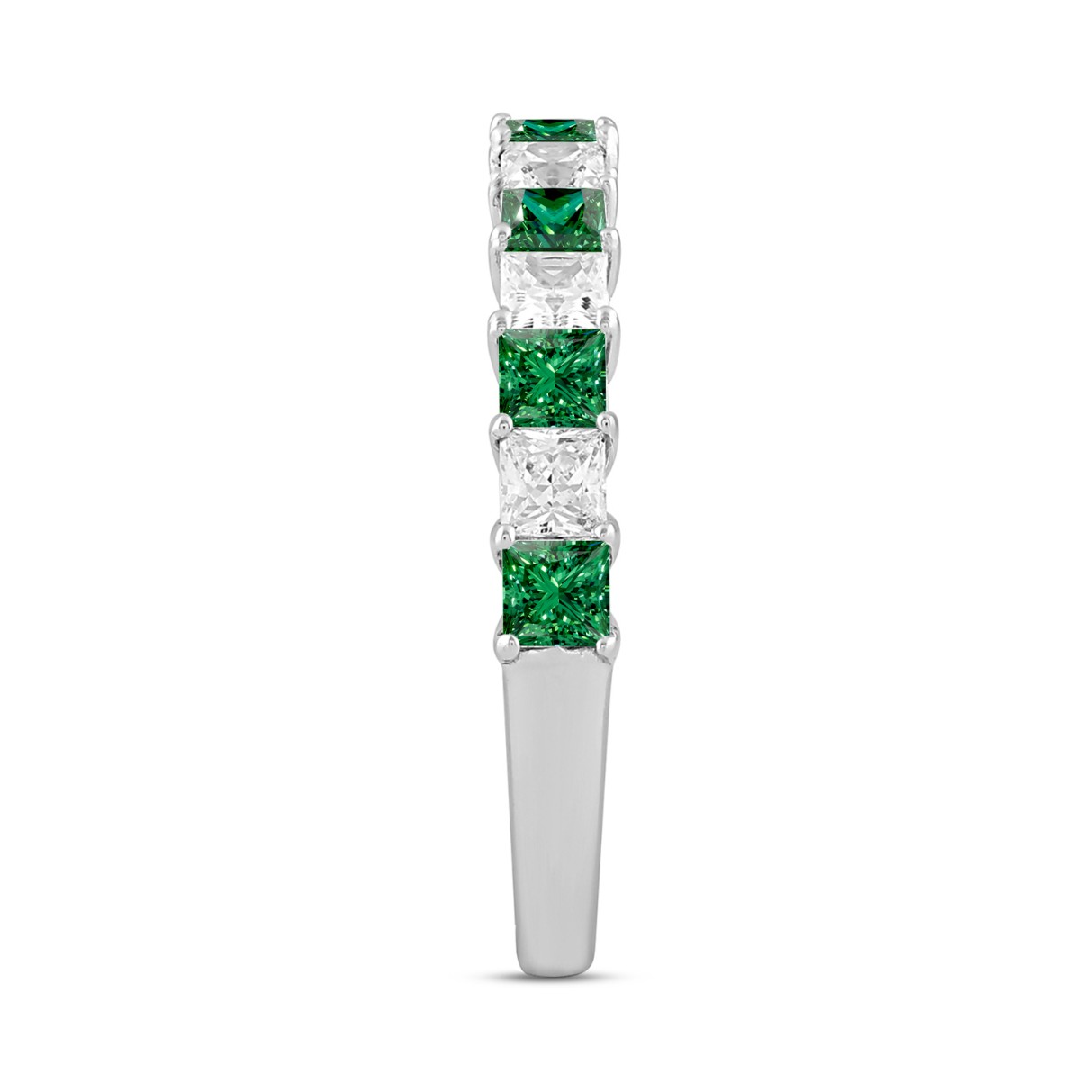 14K WHITE GOLD 1.00CT PRINCESS DIAMOND LADIES BAND (GREEN EMERALD)