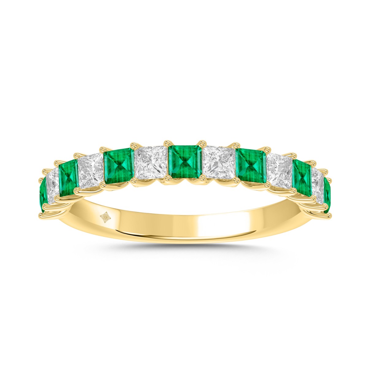 14K YELLOW GOLD 1.00CT PRINCESS DIAMOND LADIES BAND (GREEN EMERALD)