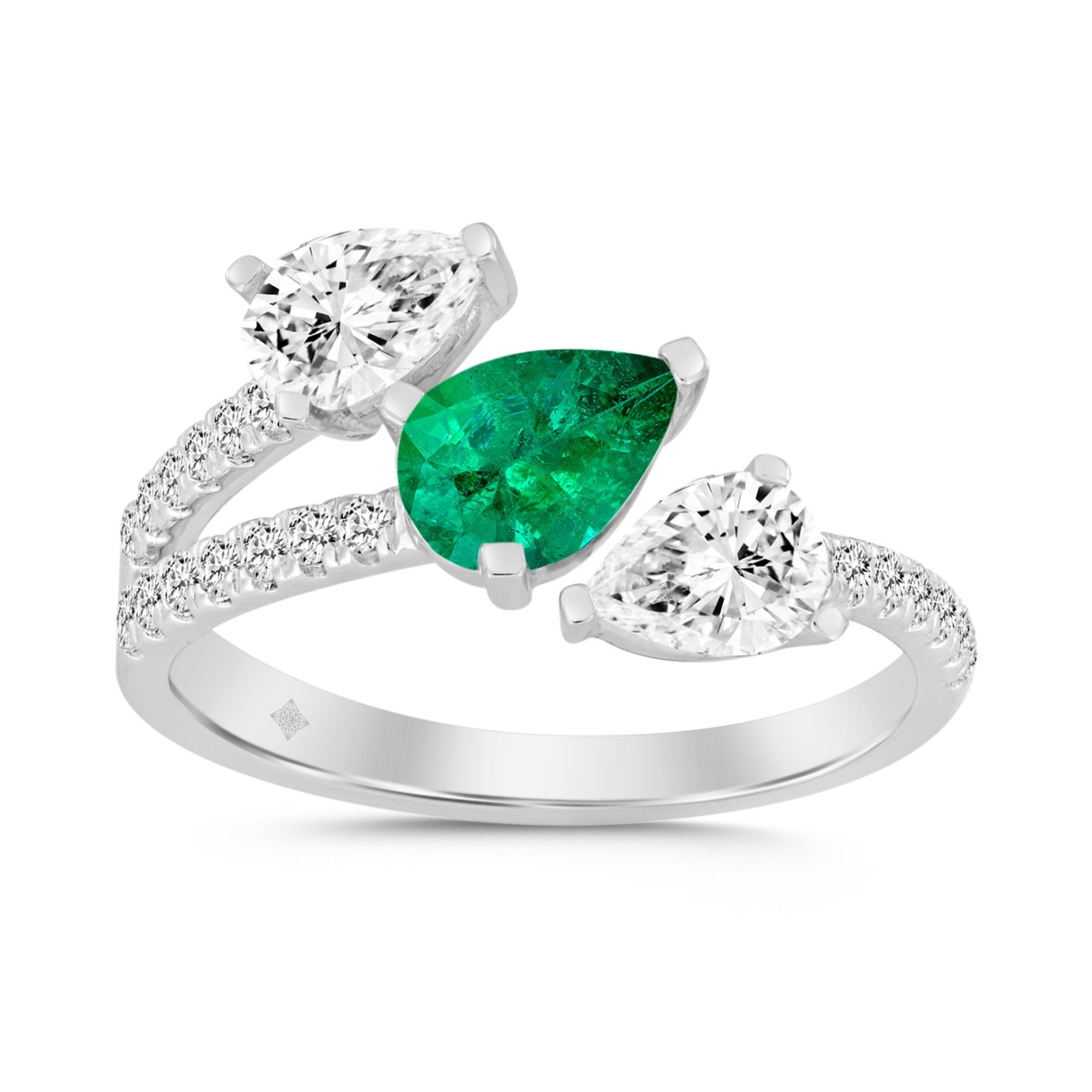 14K WHITE GOLD 1 1/4CT ROUND/PEAR EMERALD GREEN DIAMOND LADIES RING (GREEN EMERALD PEAR 1/2CT)