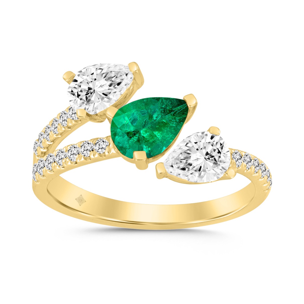 14K YELLOW GOLD 1 1/4CT ROUND/PEAR EMERALD GREEN DIAMOND LADIES RING (GREEN EMERALD PEAR1/2CT)