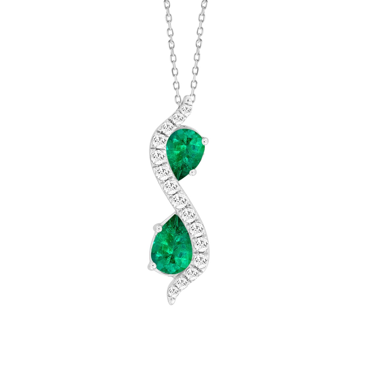 14K WHITE GOLD 1.00CT ROUND/PEAR EMERALD GREEN DIA...