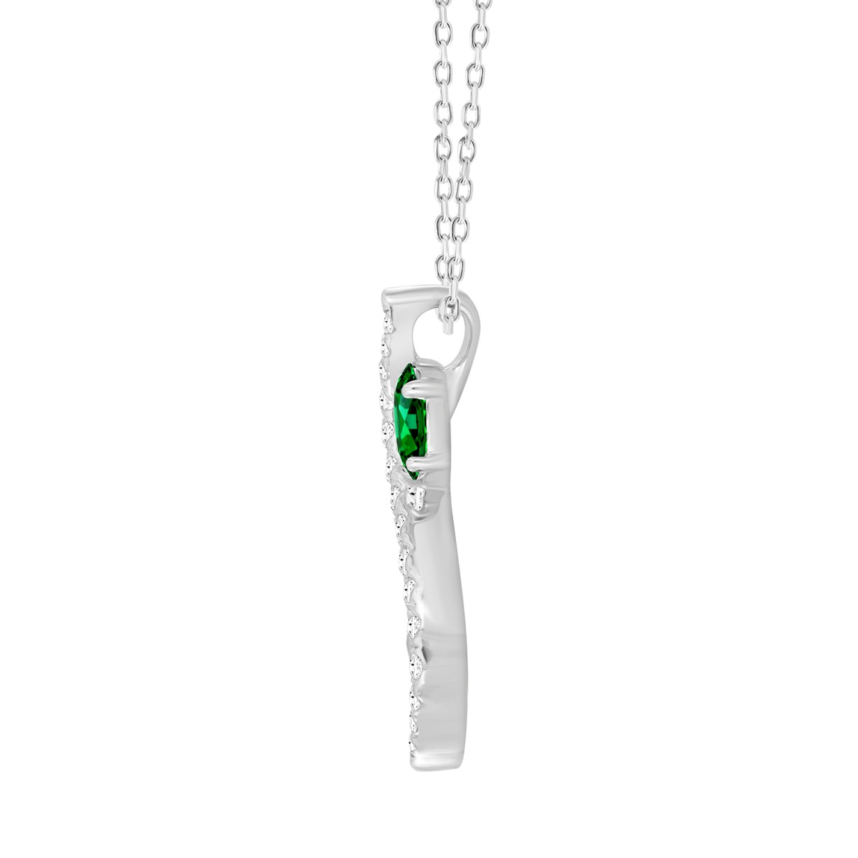 14K WHITE GOLD 1.00CT ROUND/PEAR EMERALD GREEN DIAMOND LADIES PENDANT (GREEN EMERALD PEAR 7/8CT)