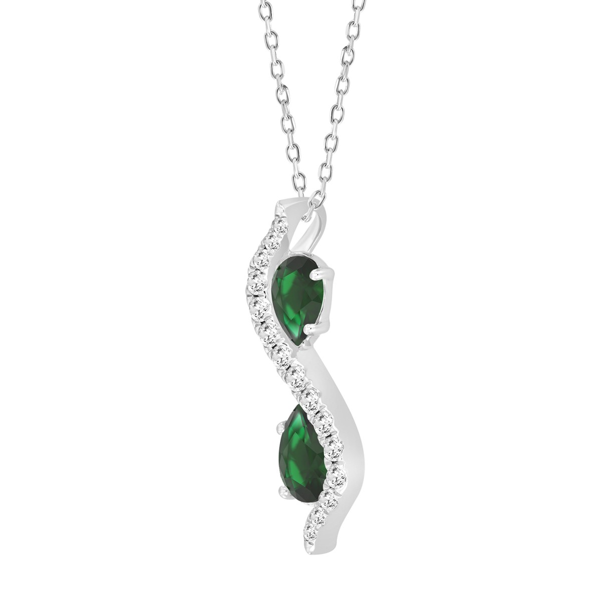 14K WHITE GOLD 1.00CT ROUND/PEAR EMERALD GREEN DIAMOND LADIES PENDANT (GREEN EMERALD PEAR 7/8CT)