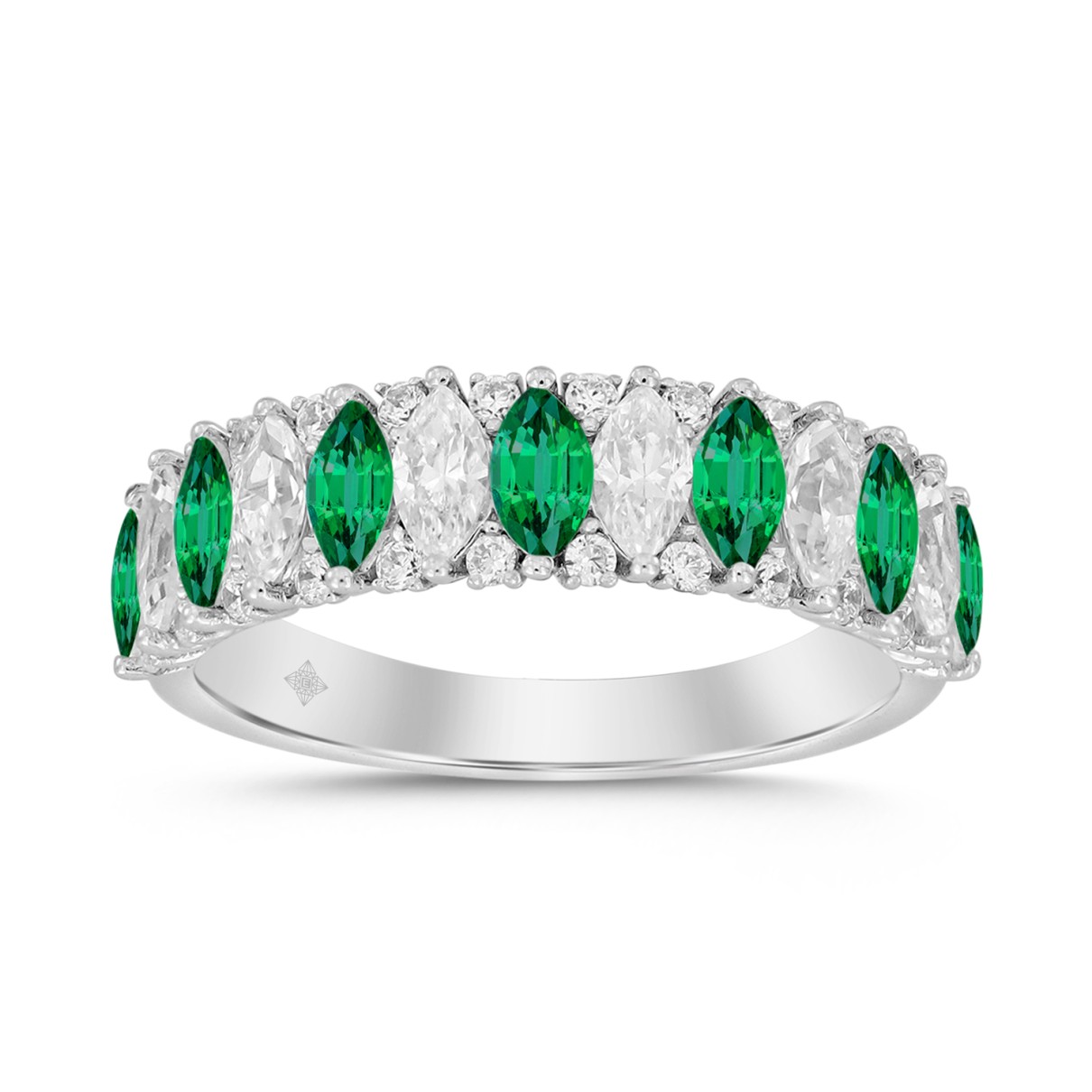 14K WHITE GOLD 2 1/5CT ROUND/MARQUISE GREEN DIAMOND LADIES BAND (GREEN EMERALD MARQUISE 3/4CT)