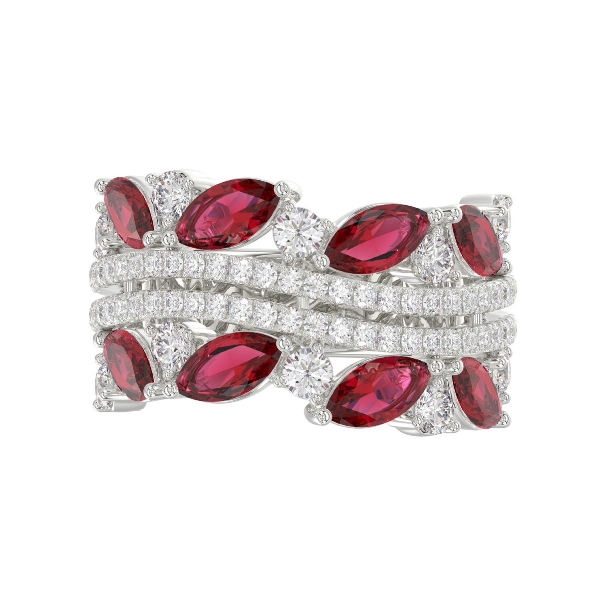 14K WHITE GOLD 2.00CT ROUND/MARQUISE DIAMOND LADIES RING (RUBY DIAMOND 1 1/2CT)