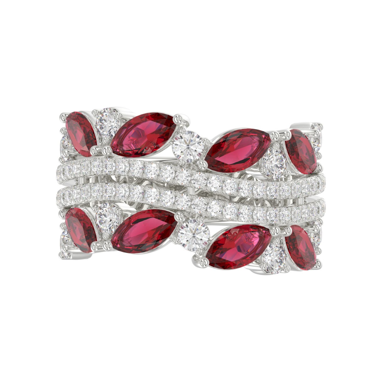 14K WHITE GOLD 2.00CT ROUND/MARQUISE DIAMOND LADIES RING (RUBY DIAMOND 1 1/2CT)