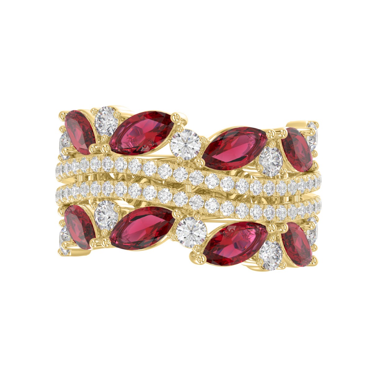 14K YELLOW GOLD 2.00CT ROUND/MARQUISE DIAMOND LADIES RING (RUBY DIAMOND 1 1/2CT)