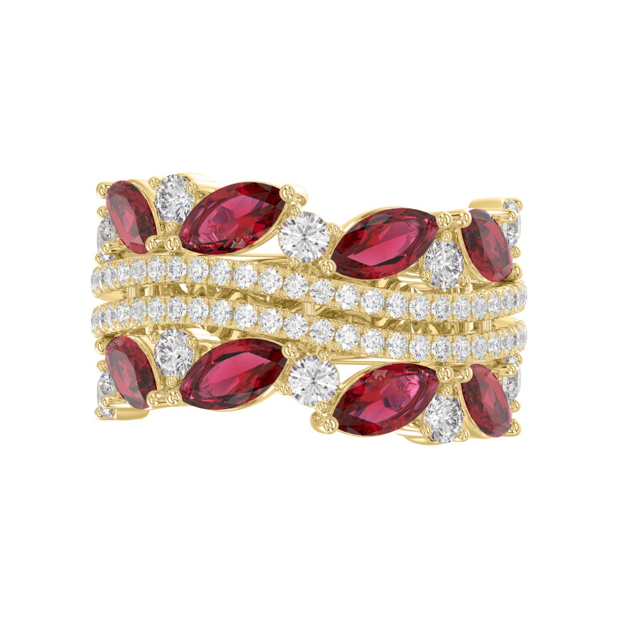 14K YELLOW GOLD 2.00CT ROUND/MARQUISE DIAMOND LADIES RING (RUBY DIAMOND 1 1/2CT)