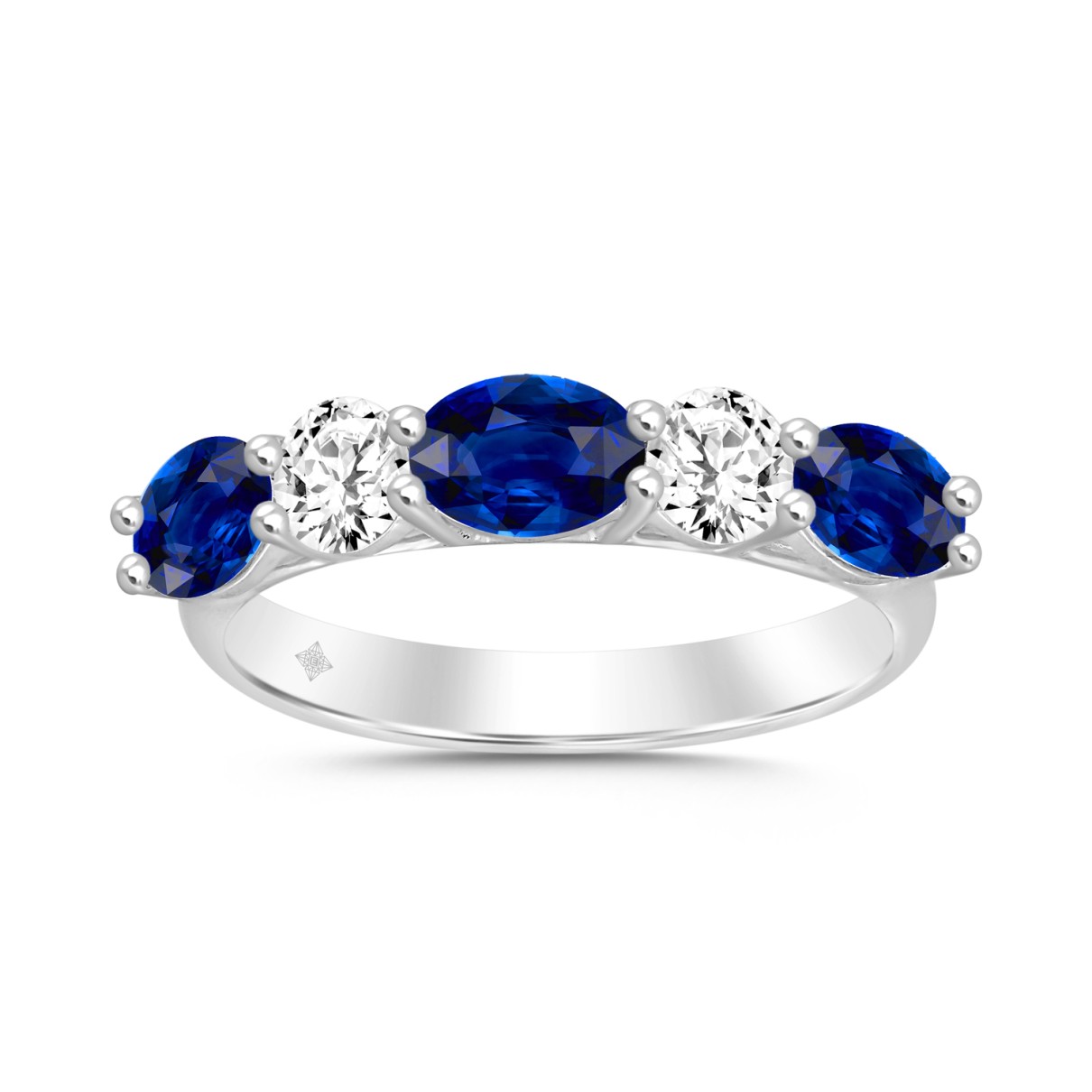 14K WHITE GOLD 2.00CT ROUND/OVAL BLUE SAPPHIRE DIAMOND LADIES BAND 