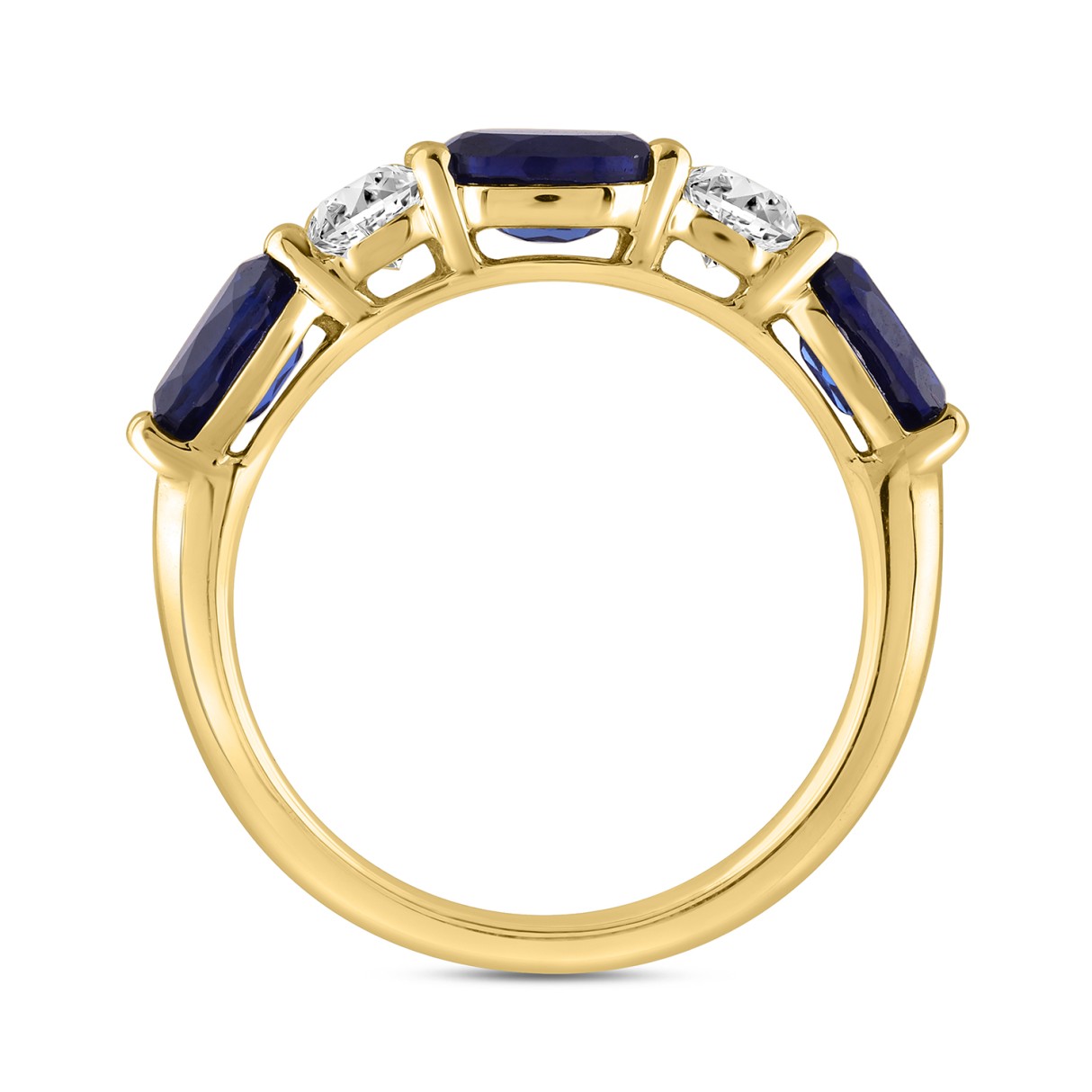 14k Yellow Gold  2CT five-stone ladies Band featuring alternating Round/Oval blue sapphires diamonds (Color F-G -Clarity VS1/VS2)
