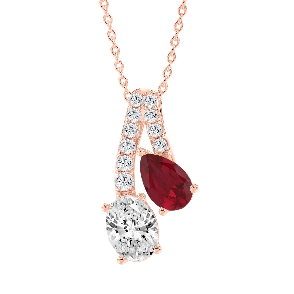 14K ROSE GOLD 2.00CT ROUND/OVAL/RUBY PEAR DIAMOND LADIES PENDANT 