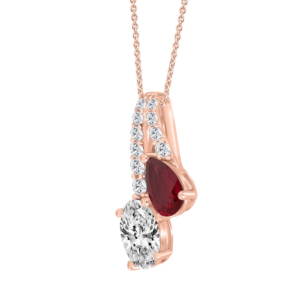 14K ROSE GOLD 2.00CT ROUND/OVAL/RUBY PEAR DIAMOND LADIES PENDANT 