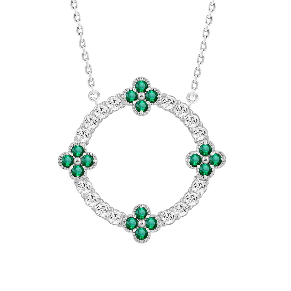 14K WHITE GOLD 1/4CT ROUND DIAMOND LADIES PENDANT (GREEN EMERALD ROUND 1/5CT)