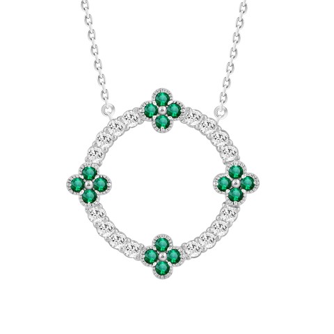 14K WHITE GOLD 1/4CT ROUND DIAMOND LADIES PENDANT (GREEN EMERALD ROUND 1/5CT)
