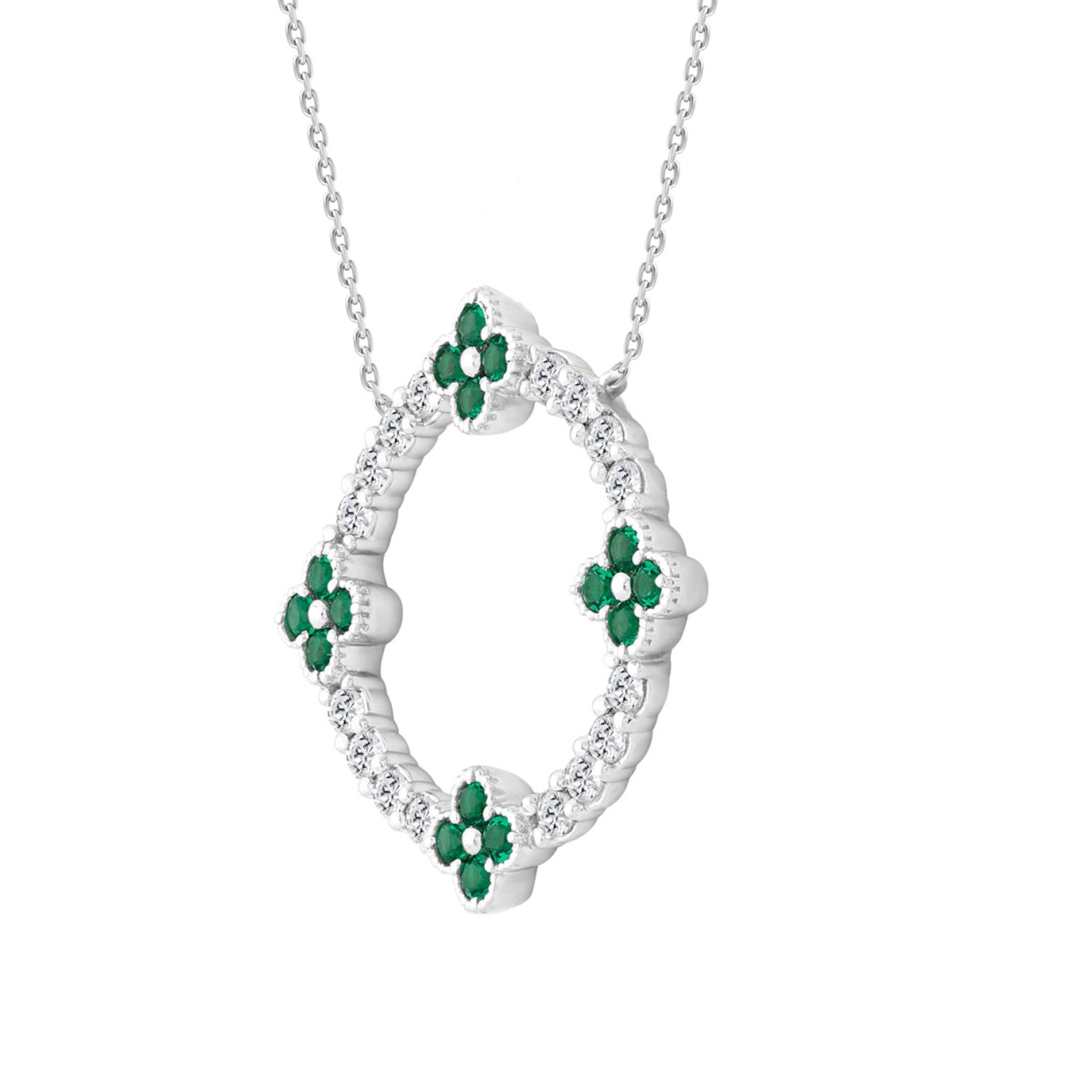 14K WHITE GOLD 1/4CT ROUND DIAMOND LADIES PENDANT (GREEN EMERALD ROUND 1/5CT)