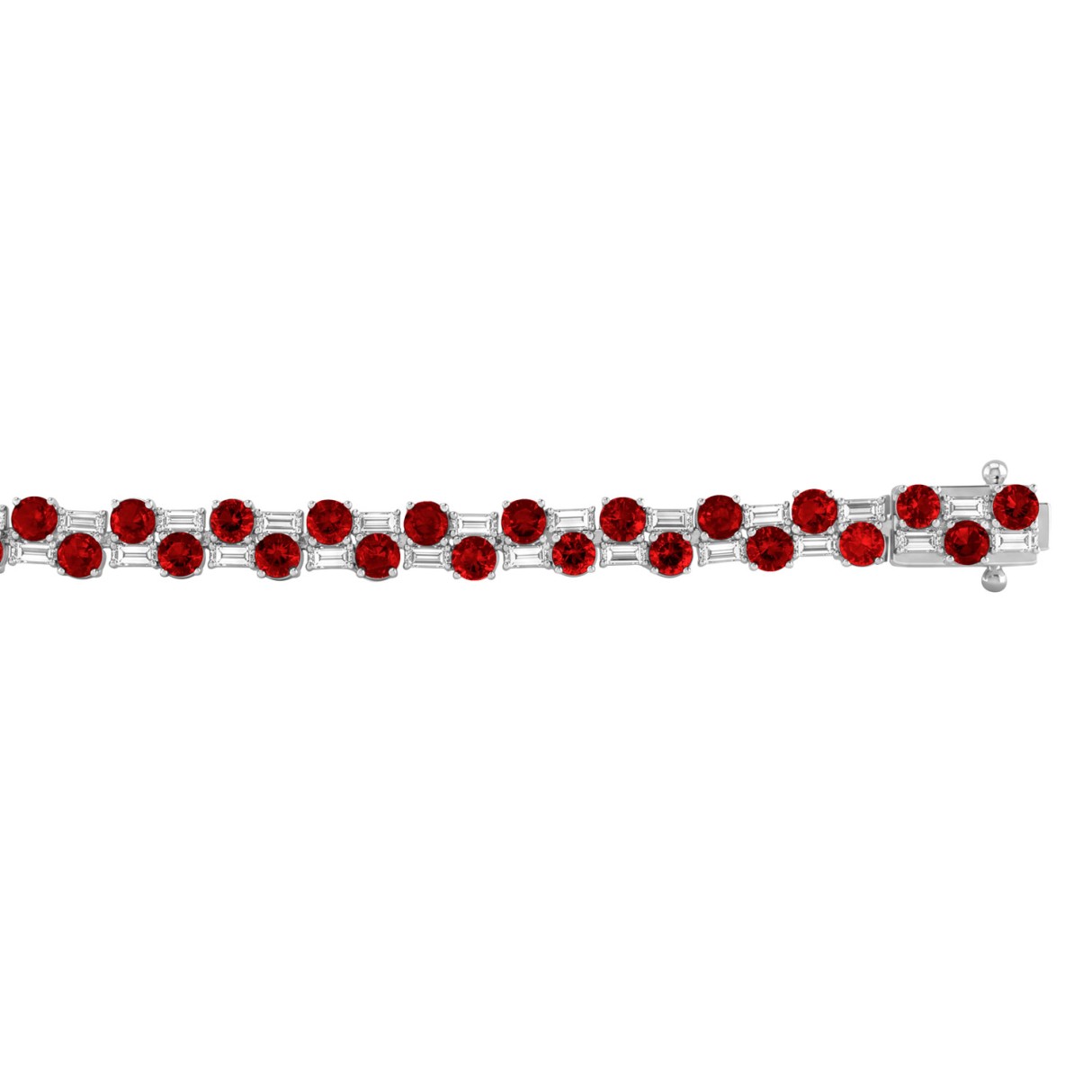 14K WHITE GOLD 9.00CT BAGUETTE/ROUND RUBY DIAMOND LADIES BRACELET (ROUND RUBY 7 3/4CT)