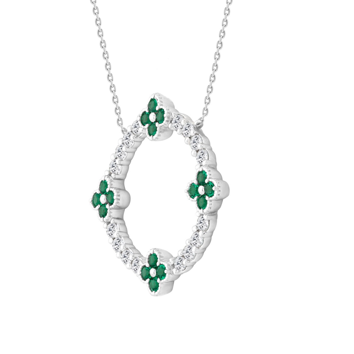 14K WHITE GOLD 5/8CT ROUND/GREEN EMERALD ROUND DIAMOND LADIES PENDANT 