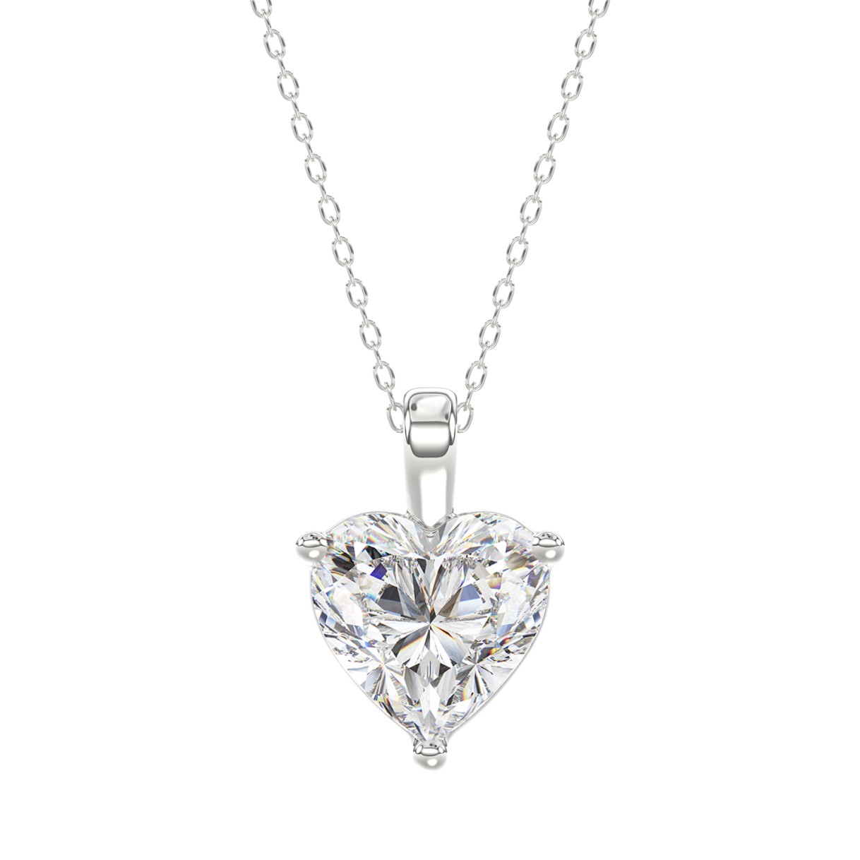 LADIES SOLITAIRE PENDANT 4.00CT HEART DIAMOND 14K WHITE GOLD 