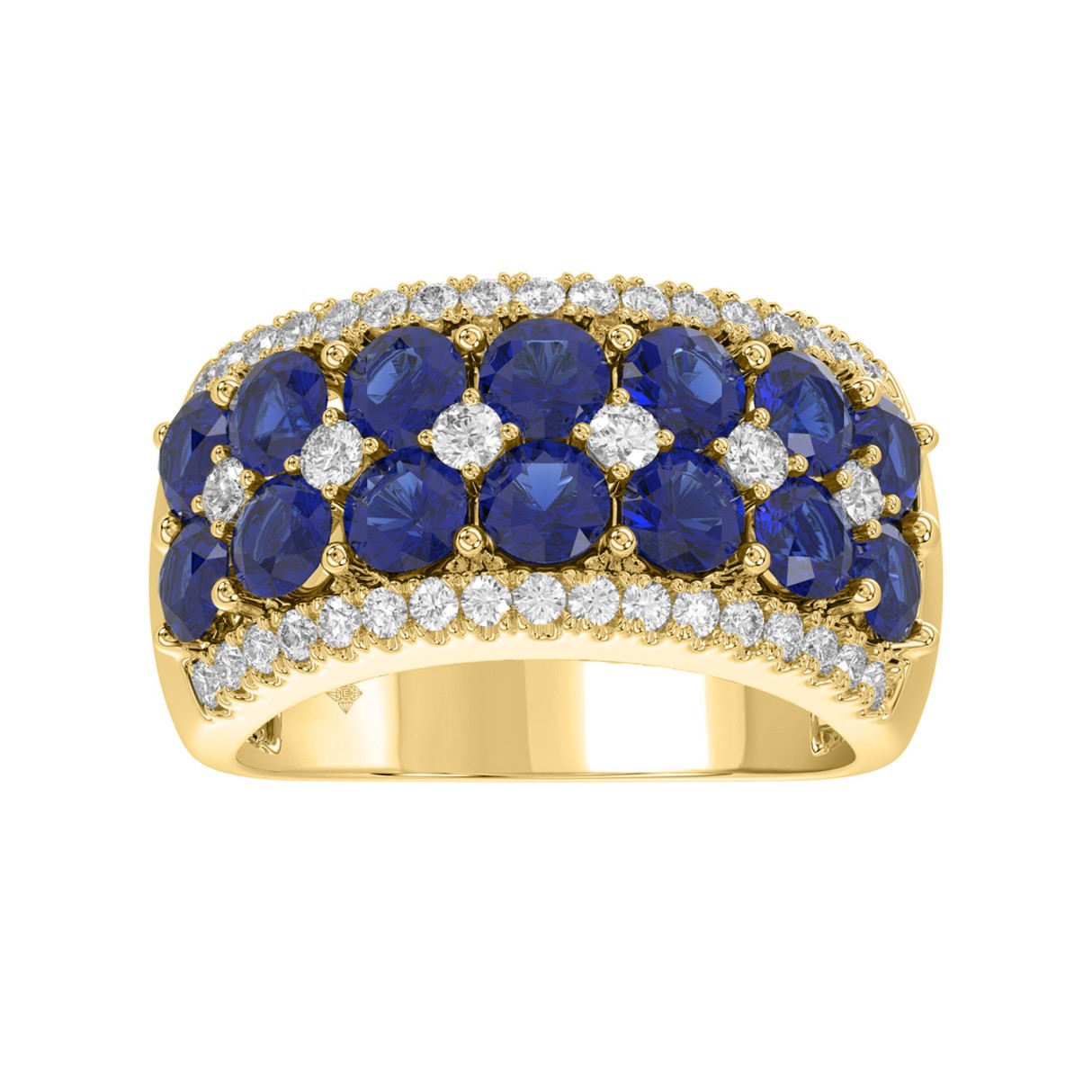 14K YELLOW GOLD 4.00CT ROUND/ROUND BLUE SAPPHIRE D...