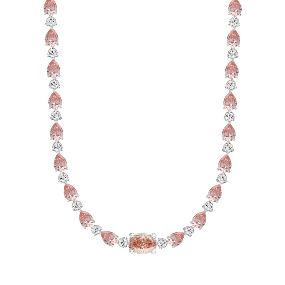 LADIES NECKLACE 15CT ROUND/PEAR/OVAL DIAMOND 14K WHITE GOLD 