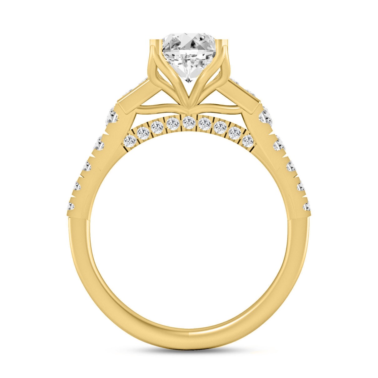 LADIES RING 3CT ROUND/BAGUETTE/EMERALD DIAMOND 14K YELLOW GOLD (CENTER STONE EMERALD DIAMOND 2CT )