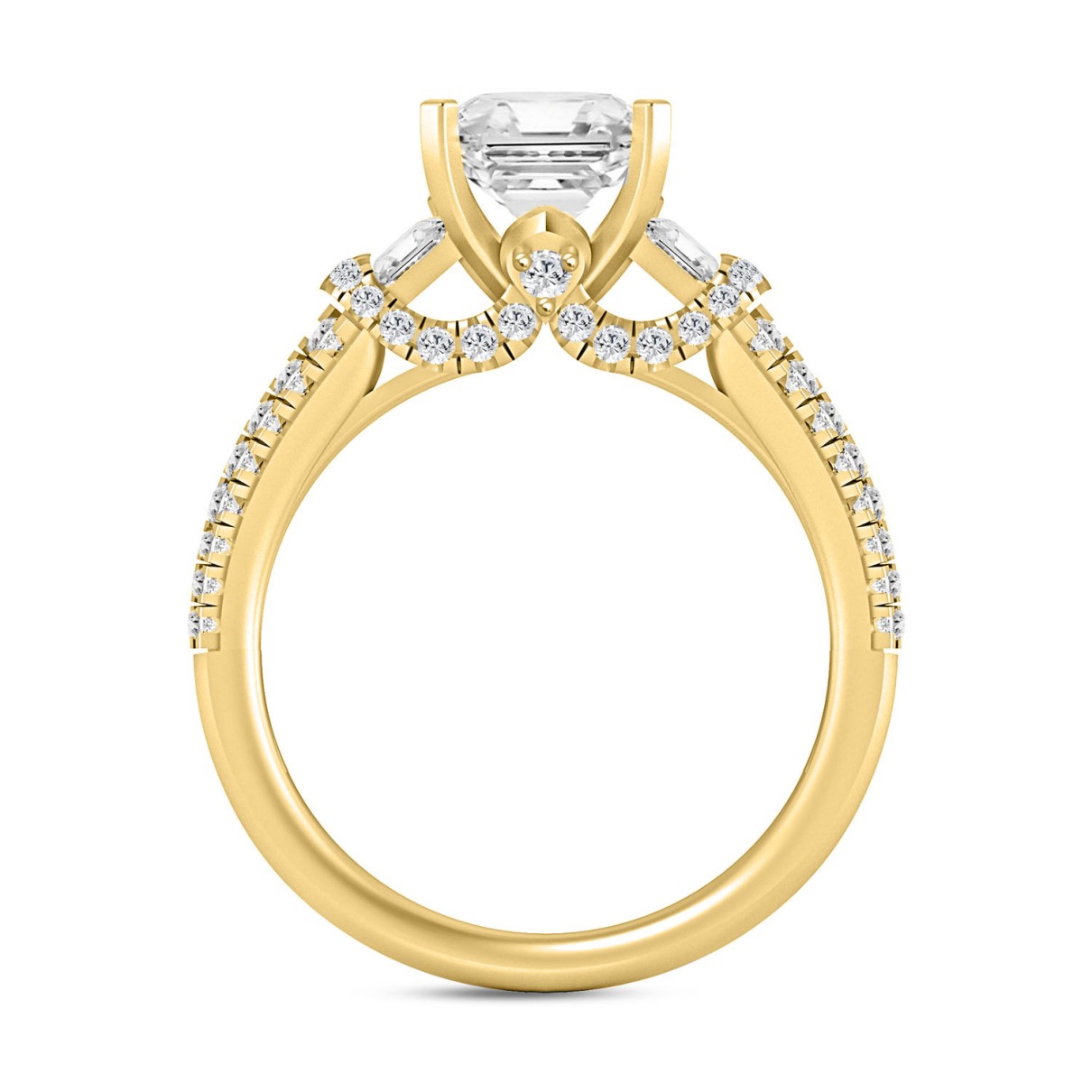 LADIES RING 2 1/2CT ROUND/BAGUETTE/EMERALD DIAMOND 14K YELLOW GOLD (CENTER STONE EMERALD DIAMOND 2CT )